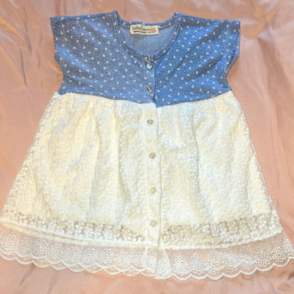Isabel Kids | NWOT Baby Girl Blue and White Floral Lace Dress 9-12M